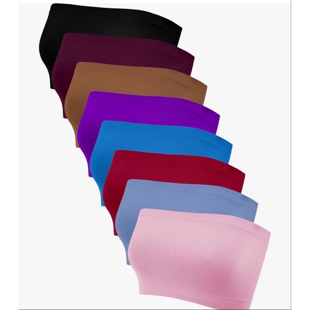 8-Pack Seamless Bandeau Tops‎ Womens XXL Plus Size Stretchy Strapless Tube Bra